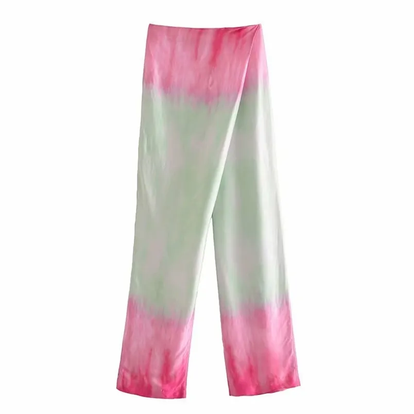 Diseño Vintage Tie Dye Wrap Pantalones Mujeres Cintura alta Casual Pantalones largos sueltos Streetwear Mujer Pantalones de verano 210514