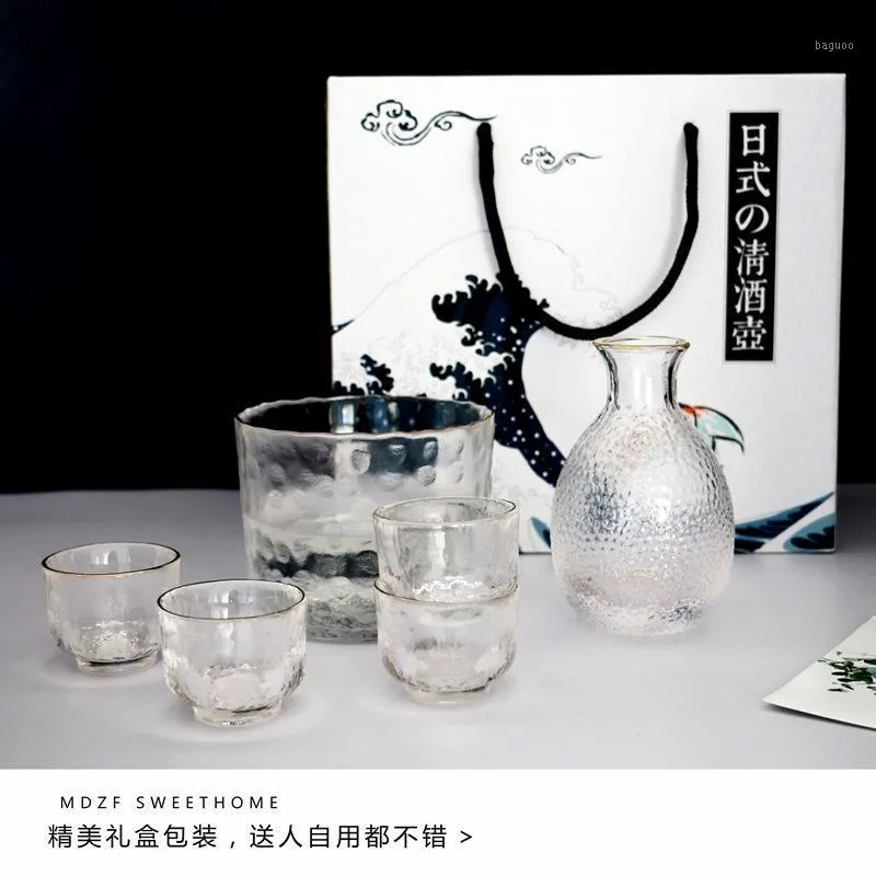 Portable Japanese Style Creative Glass Wine Bottle Set Dispenser Warm With Gift Box Glasses