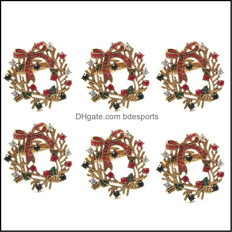 Napkin Rings 6Pcs Christmas Wreath Metal Buckle Holder Circle El Restaurant Wedding Party Dinner Table D