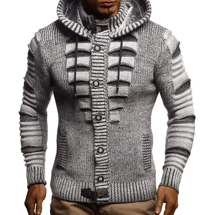 Höst Vinter Personlig Ny Hooded Sweater Mäns Clothe Knit Cardigan Jacka Man Kläder Tröjor