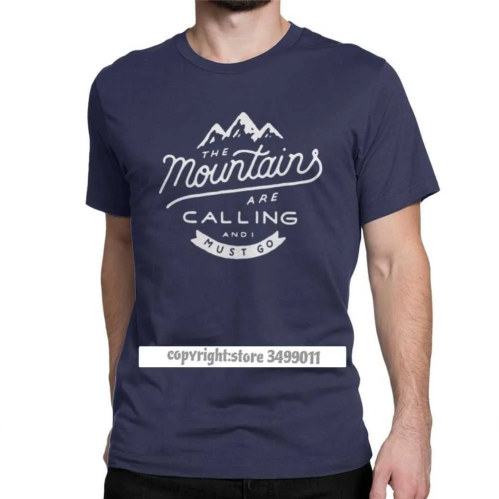 Hipster The Mountains Are Calling T-Shirt Men Fashion Brand Cotton Tops T Shirt Climbing Hiking Wild Tshirts 210629
