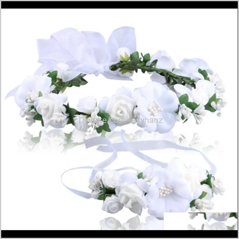 fashion women wedding bridal flower tiara wreath headbands floral wreath crowns garland+ bracelet beach party headdress