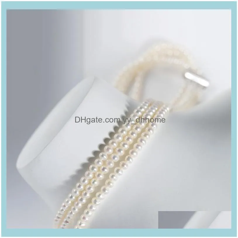 Chains MADALENA SARARA Mini Freshwater Pearl Necklace 4-5mm Women Jewelry Three Rows