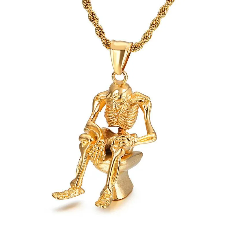 Cool Unique Toilet Skull Mens Stainless Steel Necklace Pendant
