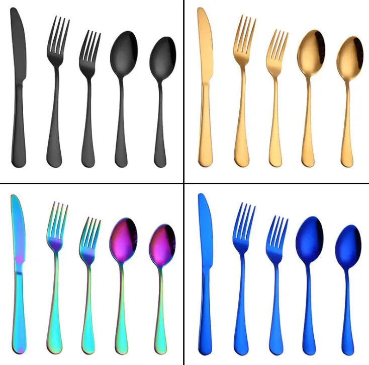 Colorful 5 pcs/set flatware set tableware cutlery fork knife spoon teaspoon kitchen accessories for wedding home parties SN2934
