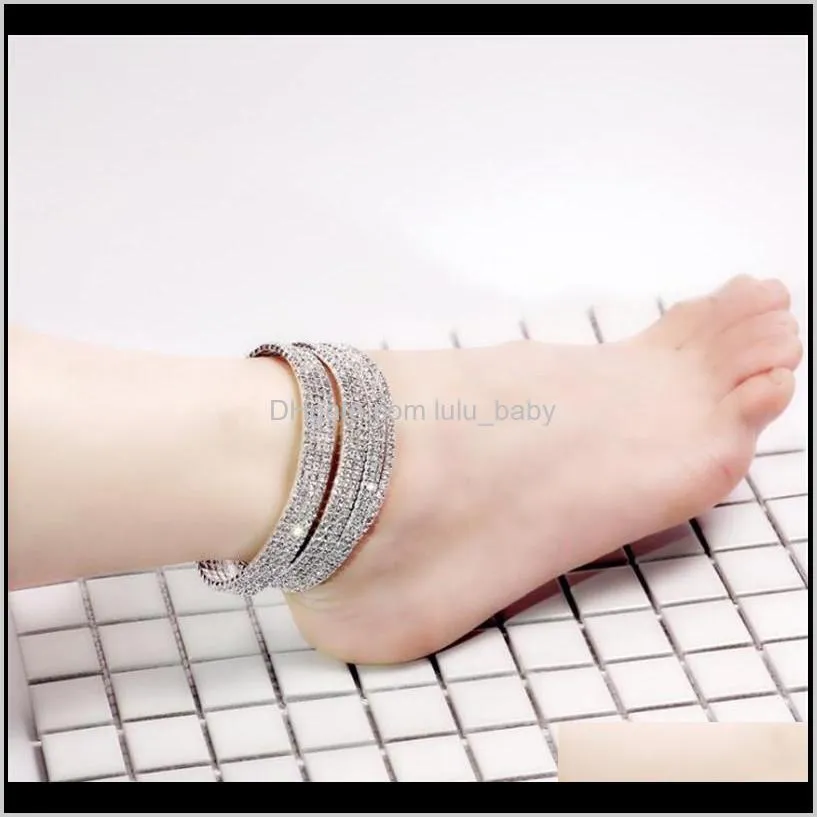 new wholesale crystal rhinestone tennis ankle chain anklet bracelet sexy women summer beach sand jewelry 3 rows