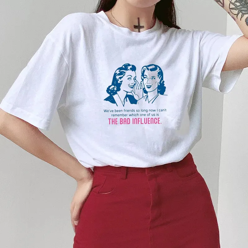 Vintage det dåliga inflytandet kvinnor t-shirt unisex män rolig tee grafisk harajuku estetiska tumblr grunge toppar egirl emo y2k outfits 210518