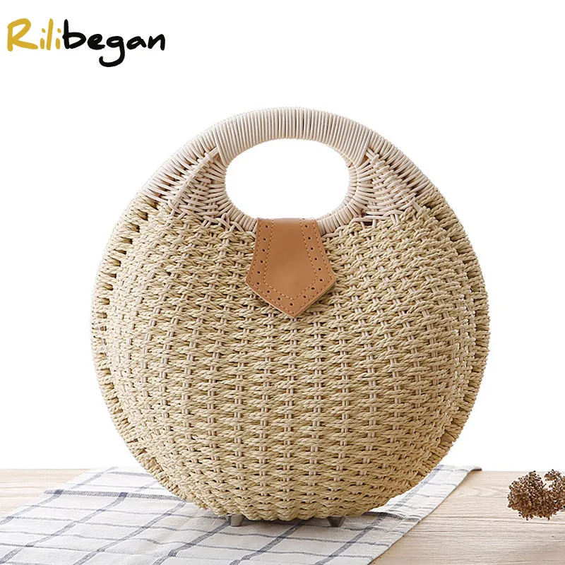 Women Handle Handbag Summer Fashion Woven Women Shell Style Shoulder Bag Handmade Hollow Out Straw Crossbody Women