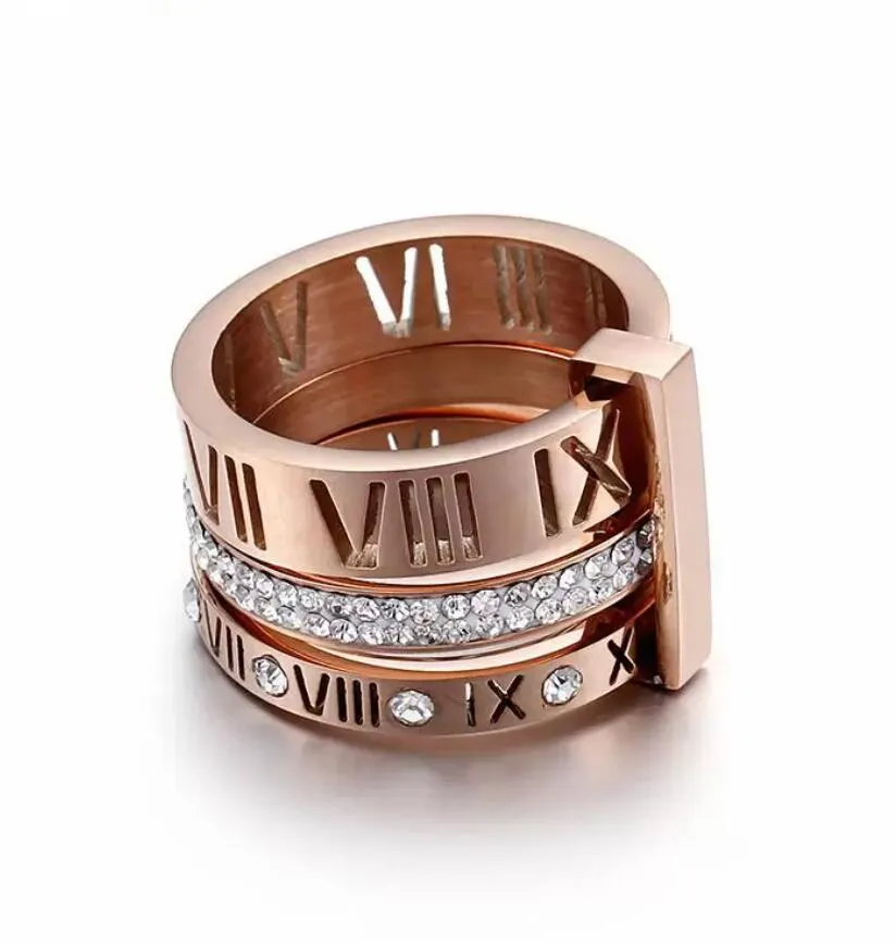 2023 Bague Designer Femmes En Acier Inoxydable Rose Or Chiffre Romain Bague De Mariage De Fiançailles Bijoux Cadeau D'anniversaire no box285b