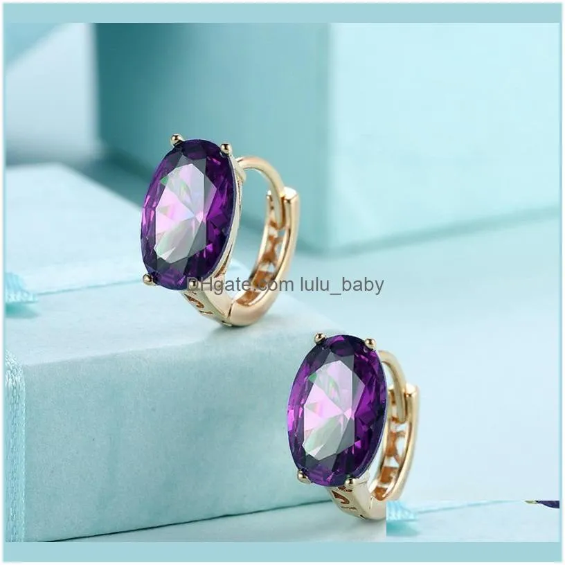 Hoop & Huggie Purple Austria Big Oval Crystal Earring Blue Cubic Zircon Statement Earrings For Women Engagement 2021 Fashion Jewelry1
