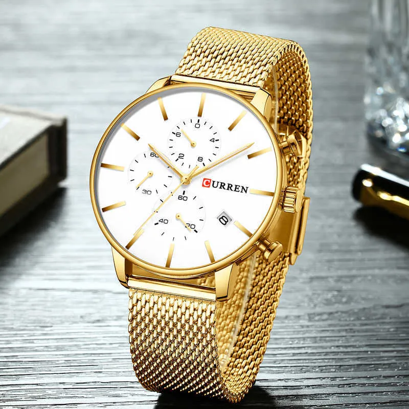Curren Mens Horloges Topmerk Luxe Business Horloge Mannen Chronograaf Mannelijke Horloges Roestvrij staal Relogio Masculino 210527