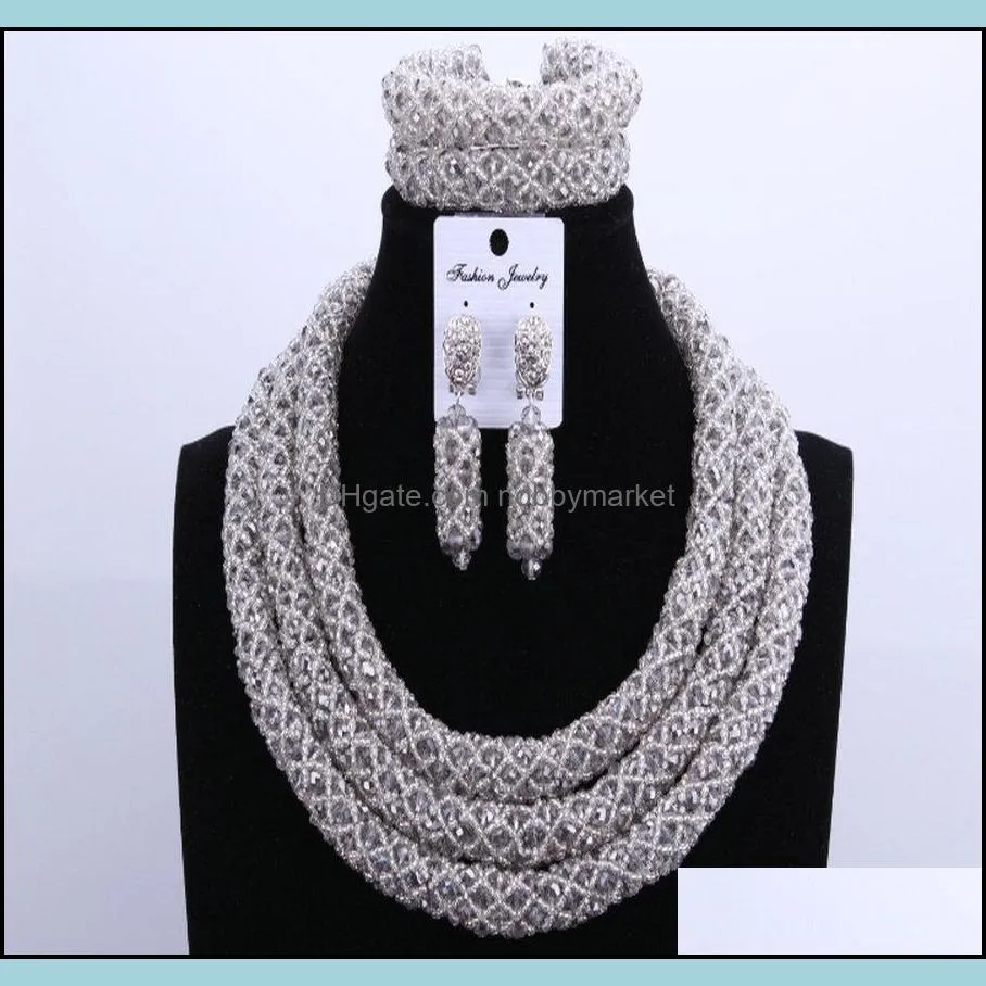 Silver Blue Dudo African Beads Jewelry Sets 2017 Bridal Jewelry Sets & More Nigerian Wedding Beads African Necklace For Women