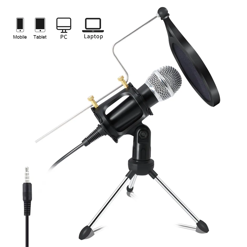 Inspelning Kondensor Mikrofon Mobiltelefon MicFon Kit för dator PC Karaoke Mic Holder Android 3.5mm plug