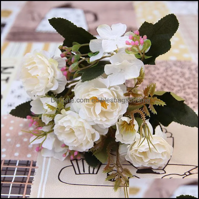 Decorative Flowers & Wreaths Simulation Bunch Small Rose Artificial Flower Home Decoration Bouquet Fake Peony