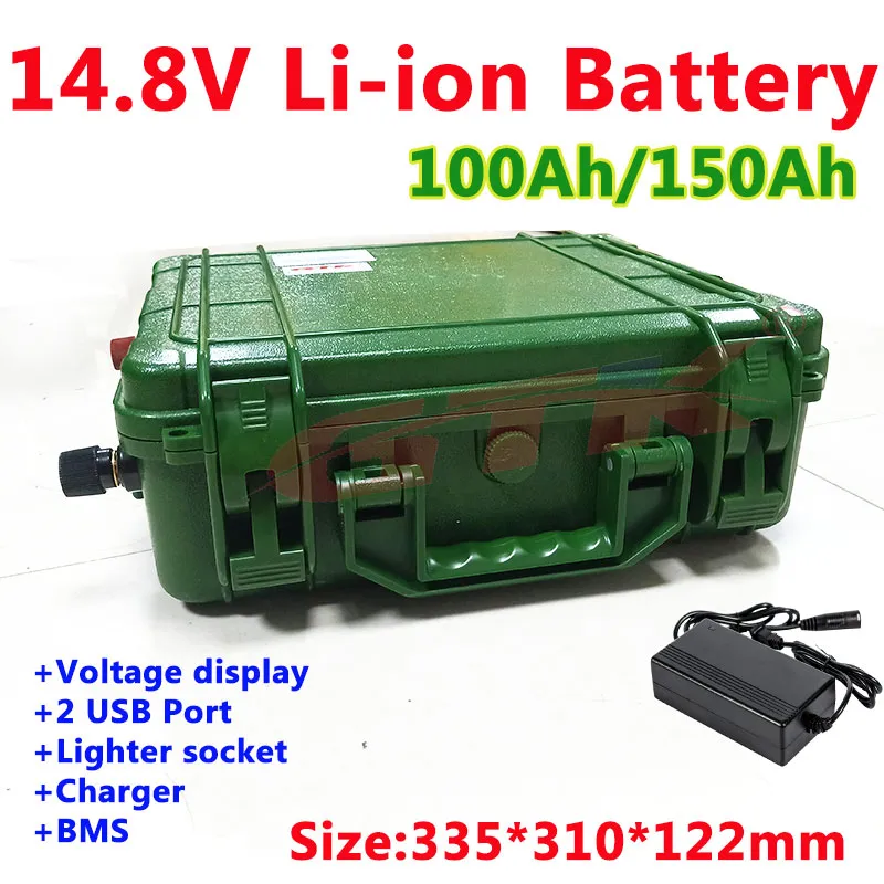 GTK Outdoor Dedykowane 14.8 V 100AH ​​150AH LIUM LI ION Battery Pack z wysokiej jakości BMS do połowów górskich + ładowarka 10a