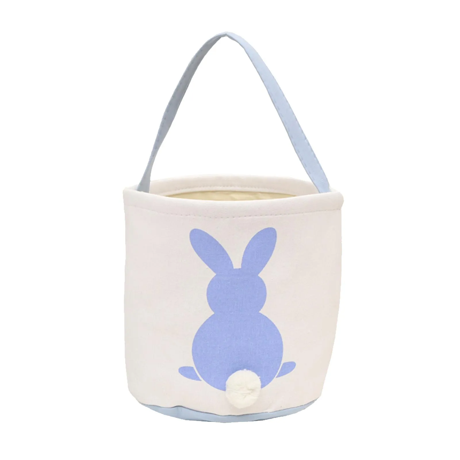 party favor Easter Bunny Basket Bags for Kids Canvas Cotton Carrying Gift and Eggs Hunt Bag,Fluffy Tails Printed Rabbit Canvas Toys Bucket Tote