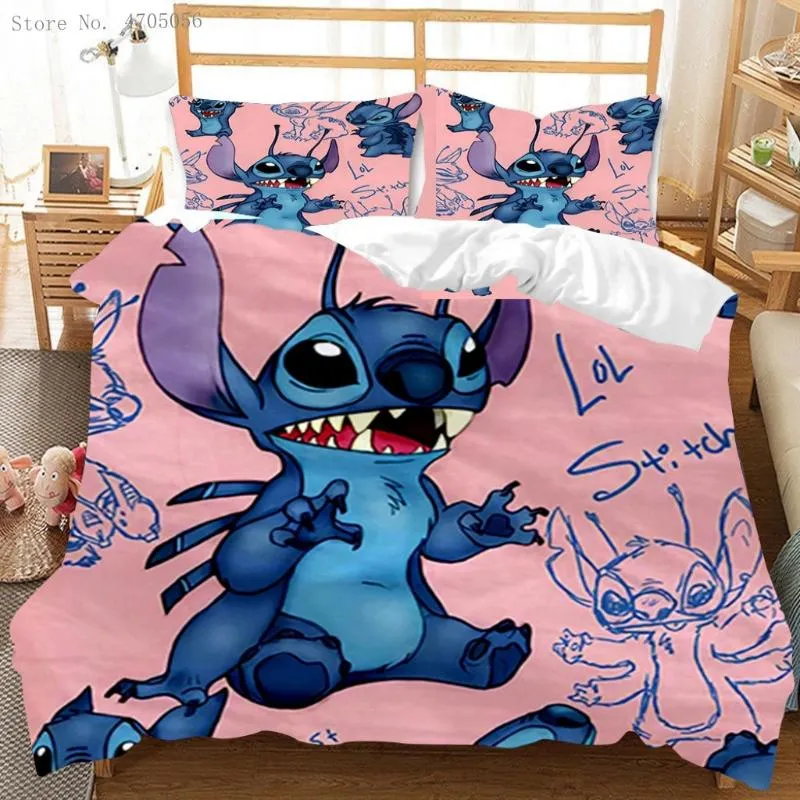 Lilo &Stitch Set de ropa de cama, funda de edredón de ropa de cama King  individual
