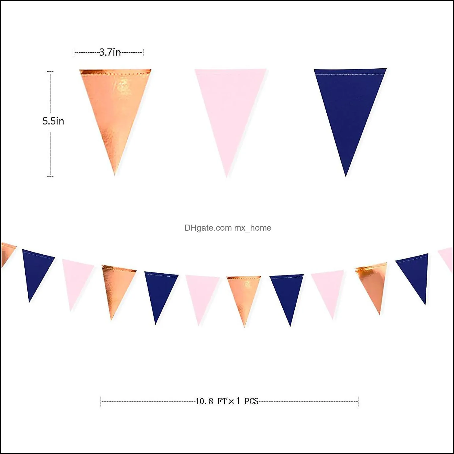 Banner flags Party supplies 26 Flags Champagne Paper Triangle Slingers Rose Gold Girls Birthday Decoration Needs Bruiloft Button 0730