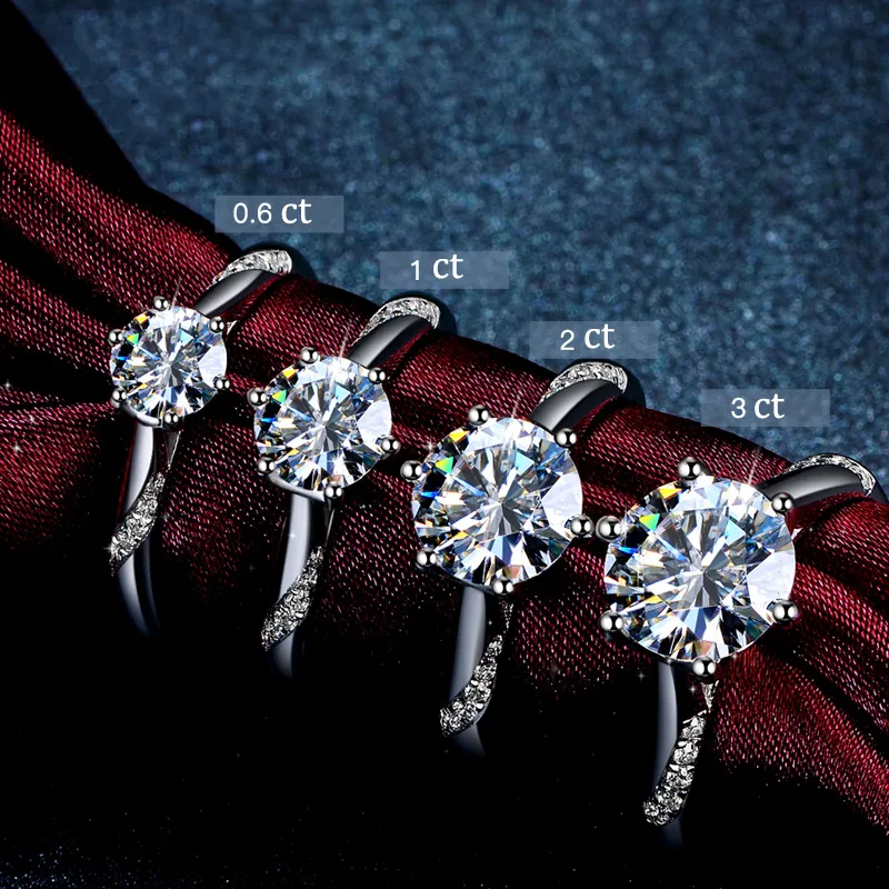 클래식 925 스털링 실버 Moissanite 라운드 브릴리언트 컷 간단한 약혼 기념일 반지 쥬얼리