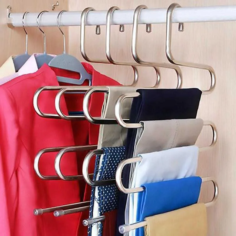 Multi-functional S-type trouser rack stainless steel multi-layer traceless adult hanger 211026
