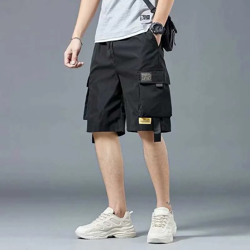 Verão casual shorts homens bolsos calças de carga preta para moda masculina diária esporte streetwear techwear exército praia 210714