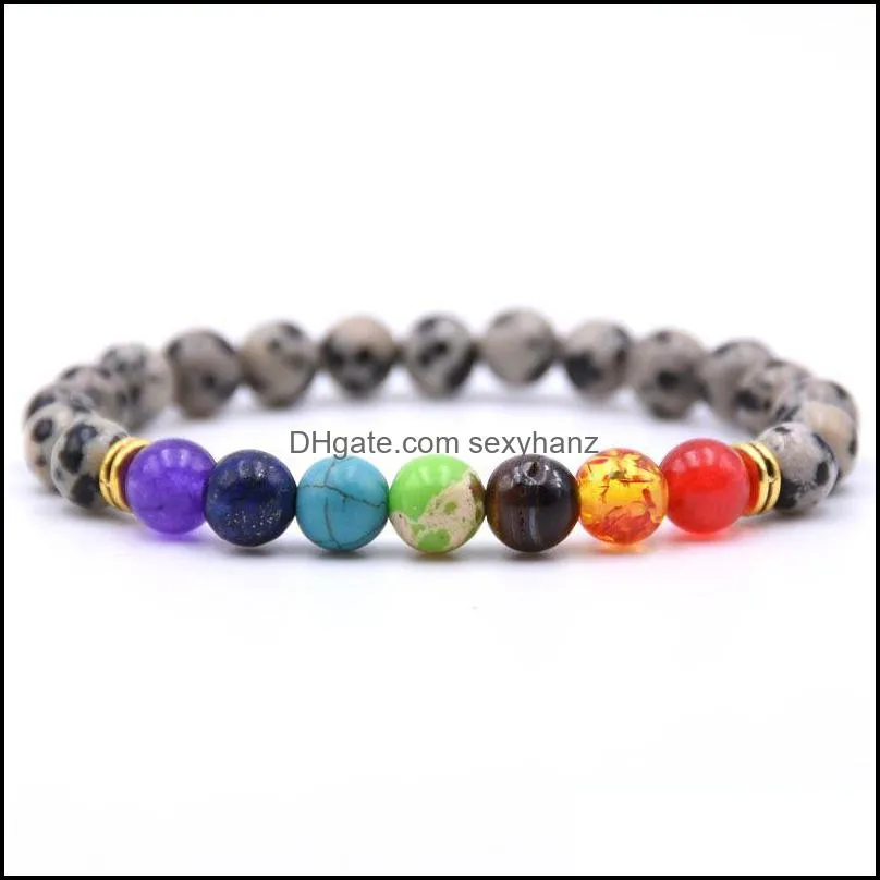 Natural Tiger Eye Stone 7 Chakra Bracelets & Bangles Yoga Balance Bead Buddha Prayer Elastic Bracelet Men Pulseira Drop Beaded,