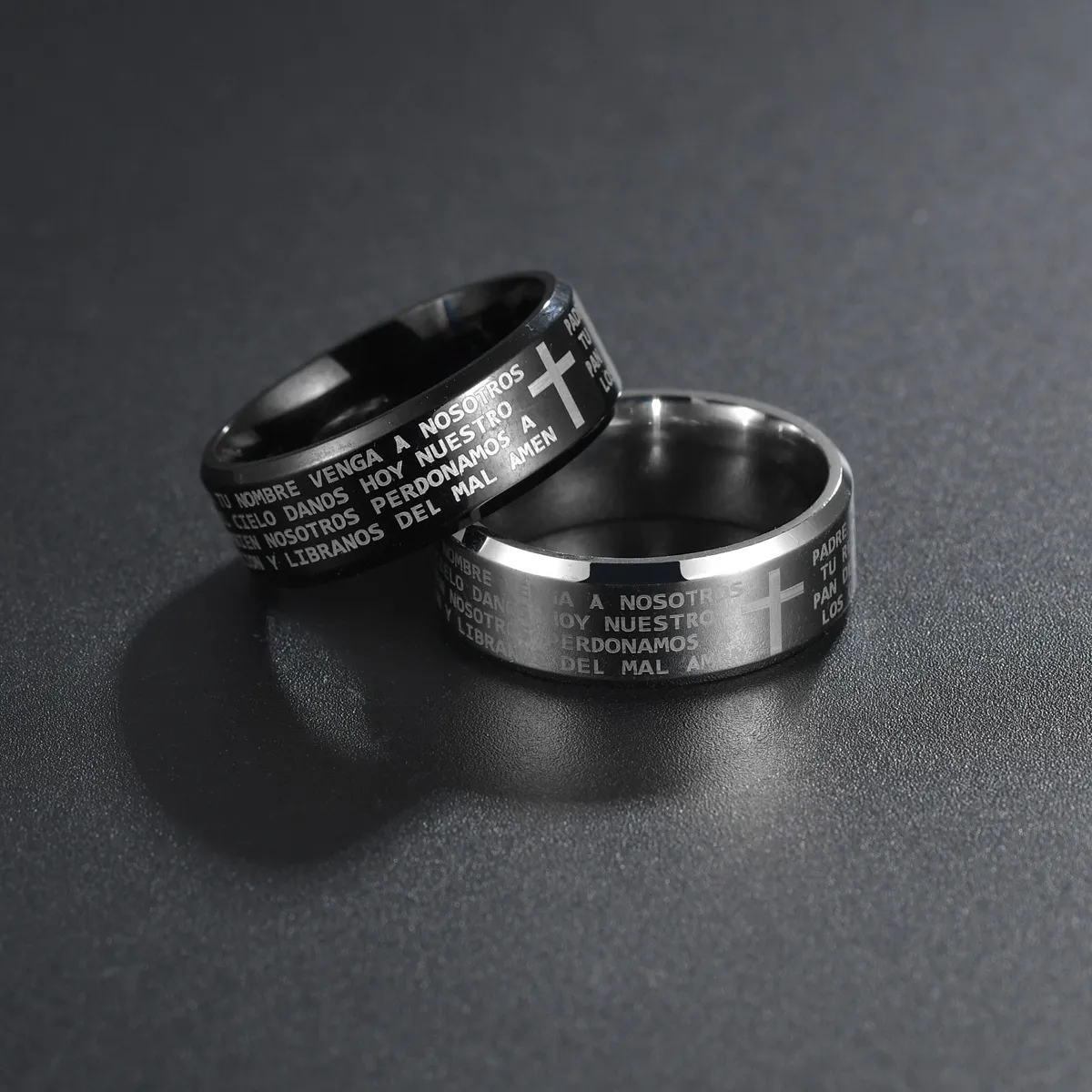 316L roestvrij staal Spaans Heer's gebed bijbel schrift ring voor mannen vrouwen titanium kruis ringen fabriek directe prijs