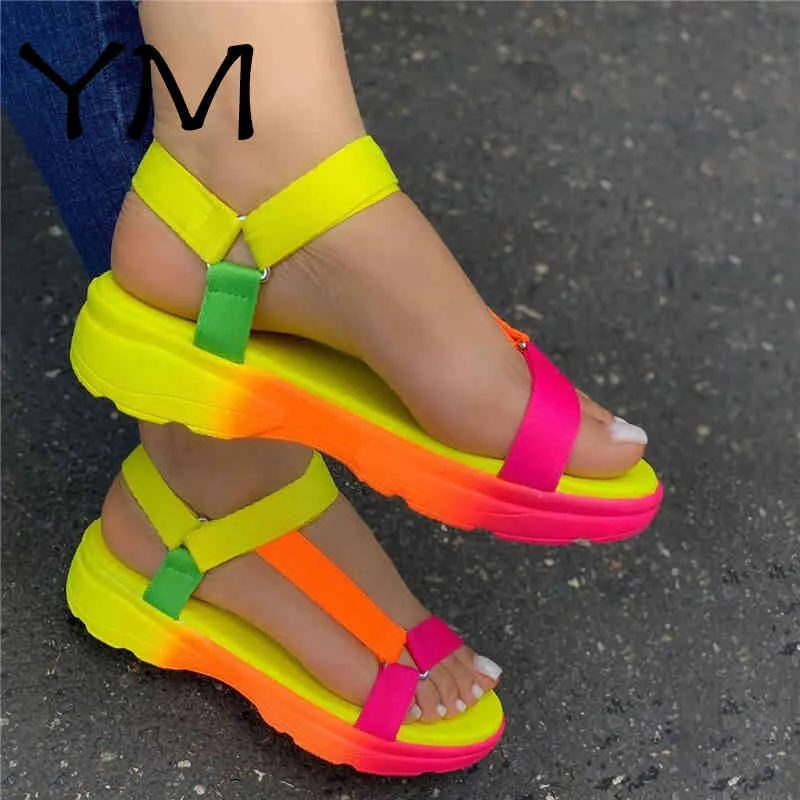Comfortable Vegan Flat Sandals For Women Big Size 43 Multi