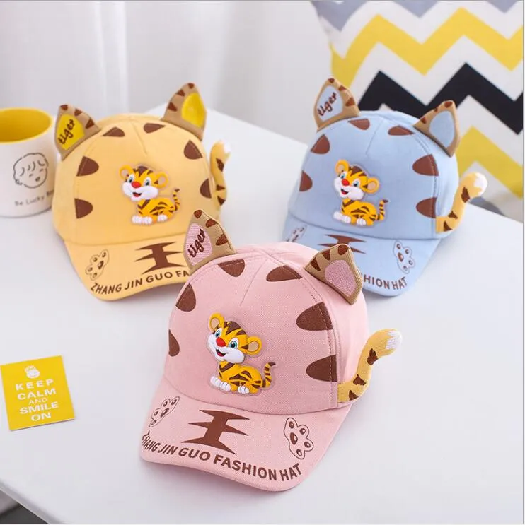 Baby Boys Girls Cartoon Tiger Hats Cute Children Sunscreen Baseball Caps Kids Sunshade Hat 2-6 Years