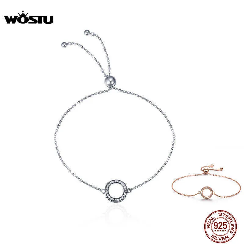 WOSTU 925 scintillant rond cercle chaîne lien brin Bracelet femmes bijoux en argent Sterling CQB030