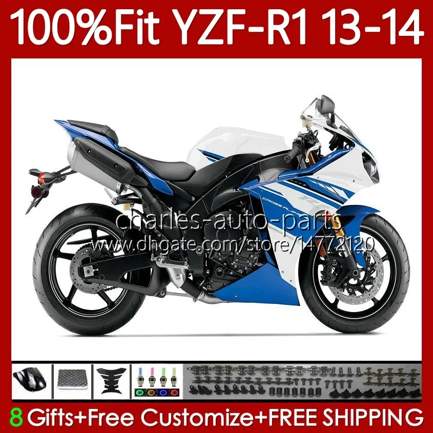 100٪ FIT OEM هيكل السيارة ل Yamaha Moto YZF-R1 YZF-1000 YZF R 1 أبيض أزرق حار 1000CC 13-14 الجسم 94no.27 YZF R1 1000 CC YZFR1 13 14 YZF1000 2013 2014 حقن العفن العفن كيت
