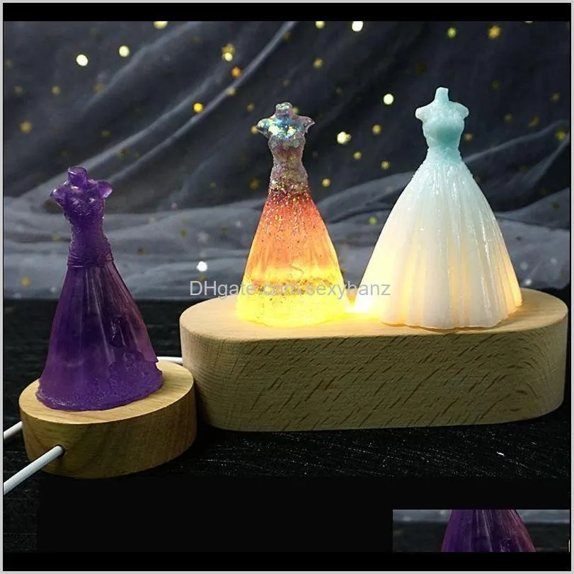 handmade resin art wood led light dispaly base crystal glass resin art ornament wooden night lighted base stand crafts