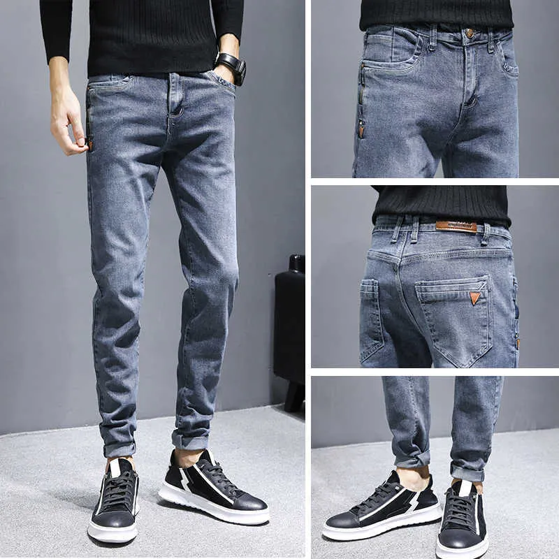 Four Seasons Men's Fashion Casual Jeans Straight Loose Retro Nostalgic Denim Trousers Youth Stretch Classic Slim-Leg Pants 210531