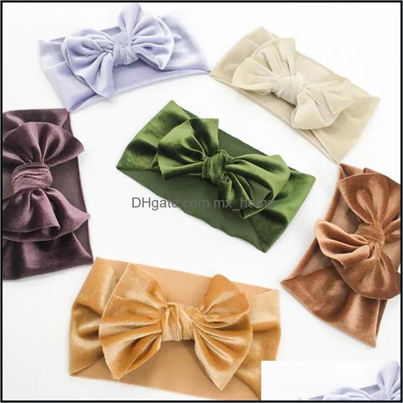 Hair Accessories Kids Big Bows Winter Elastic Band Pure Color Sweet Small  Baby Velvet Bow Headband Gold