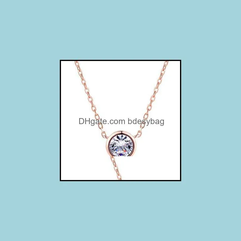 Shiny Circle CZ Pendant Necklaces for Women Classical Simple Round Crystal Choker Necklace Cubic Zircon Fashion Statement Necklace