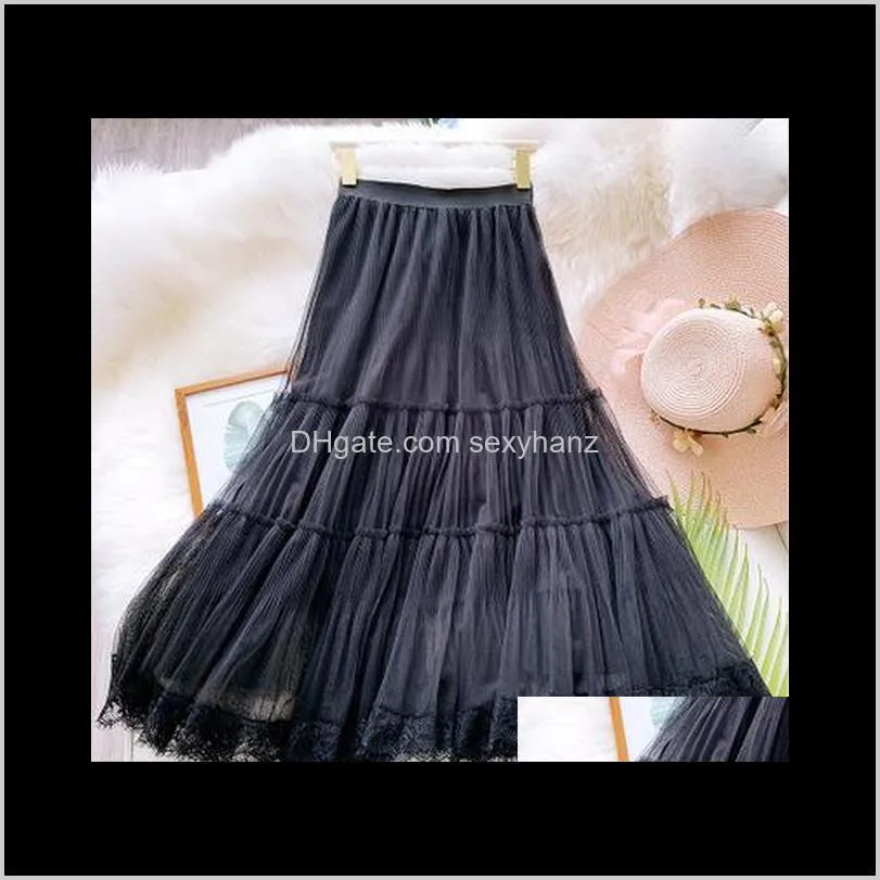 lace veil women skirt 2020 new spring summer mid-length pleated skirt slim a-line big swing fishtail faldas saias1