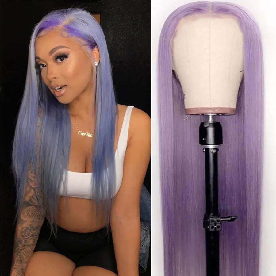 middle part purple color no Lace front Wigs for Black Women Synthetic Long Straight Hair Heat Resistant Brazilian Wig blue/green/Pink/orange