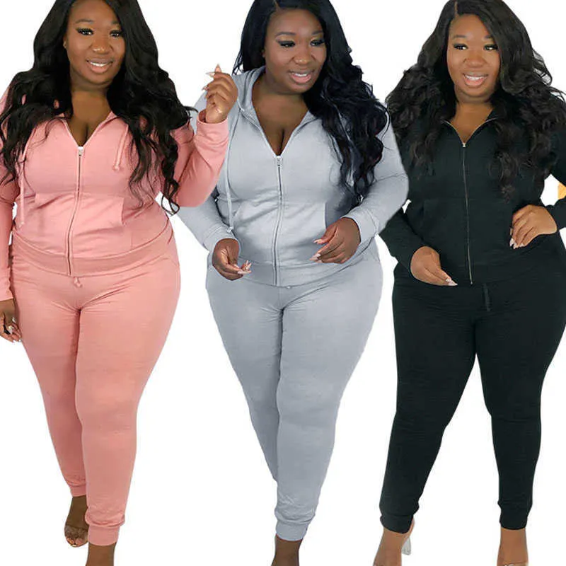 Plus Size Two Piece Set Femmes Sweat Suit Sweats à capuche à manches longues Top Set Pantalons de survêtement Joggers Ensembles assortis Articles en vrac Lots en gros Y0625