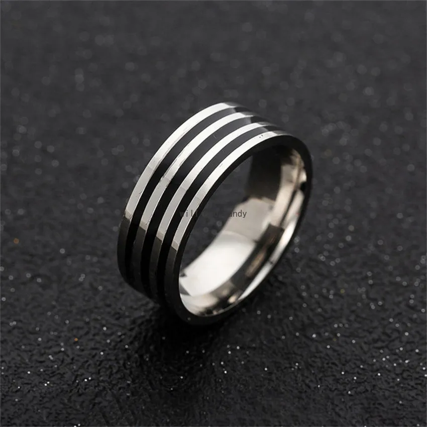 Anillo Circel de acero inoxidable negro banda dedo esmalte mujeres hombres anillos de dedo joyería de moda regalo Will y Sandy