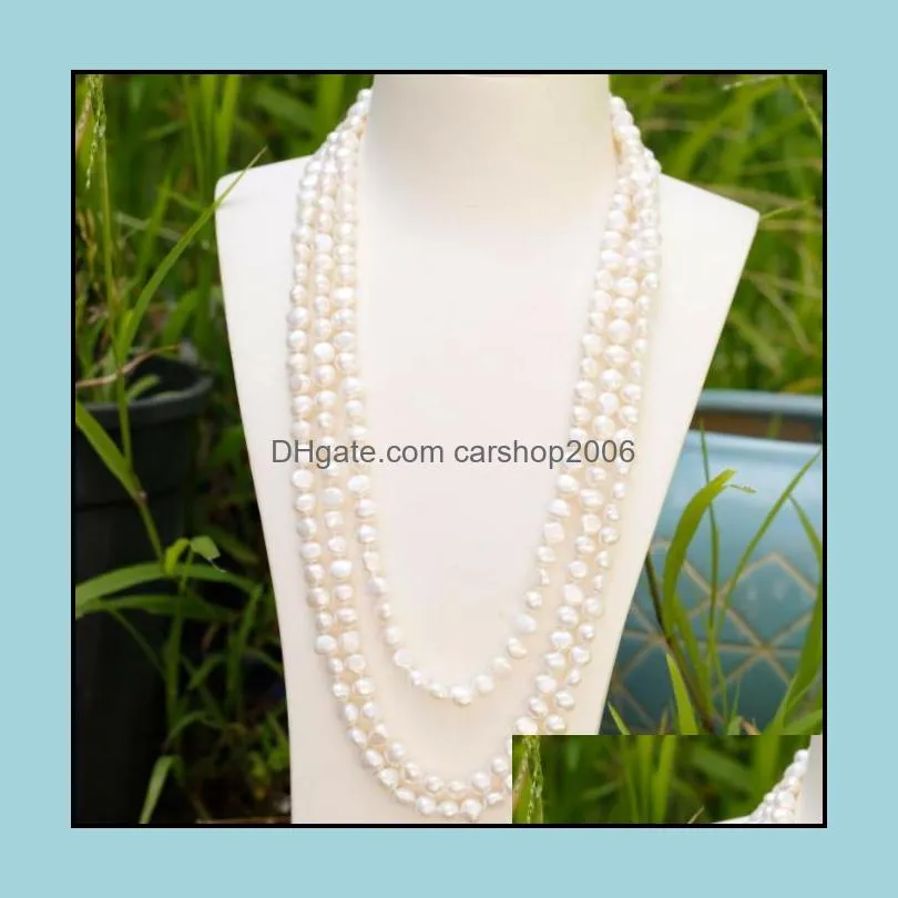 8-9mm Baroque White Natural Pearl Beaded Necklace 72 inch Bridal Jewelry Choker Gift