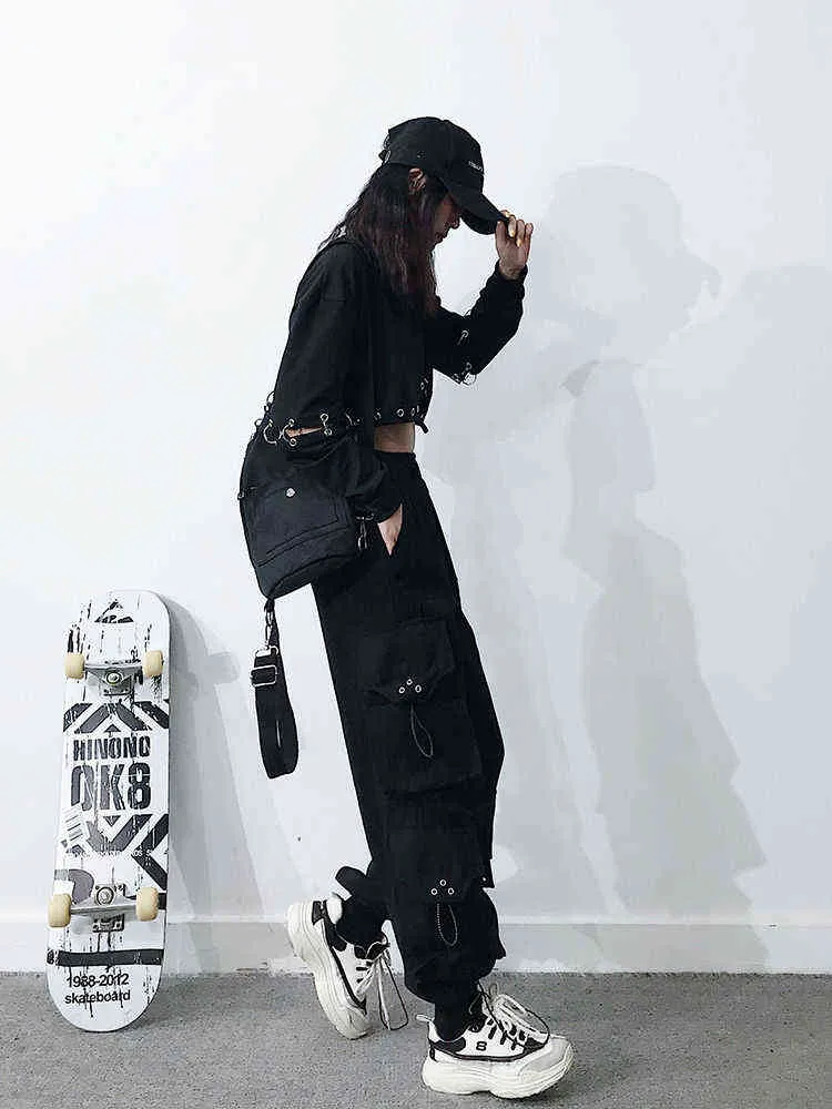 Gothic Black cargo pants for women for Women - Harajuku