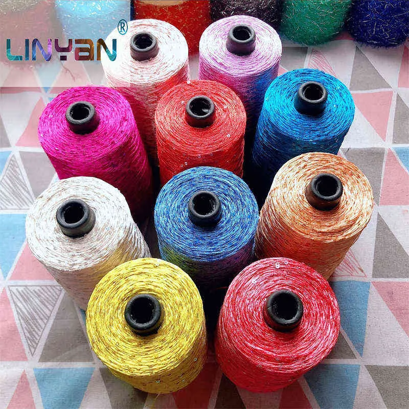 1PC 500g paillette yarn Sequins wool needle Natural beads lace tie a knot yarn for hand knitting crochet thread line sweater ZL7 Y211129