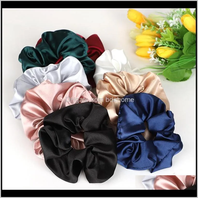 Pony Tails Holder Jewelry Drop Delivery 2021 Large Solid Color Satin Fashionable Aessories Elastic Bulk In Colors Veet Hair Scrunchies 6Ddab