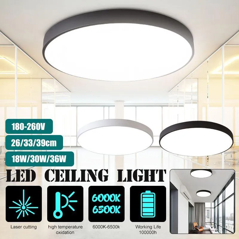 LED Sufit Lights Flush Mount Nowoczesne Oświetlenie Kryty Okrągły Ultra-Thin Light Daylight Cold White 18 W 30W 36W