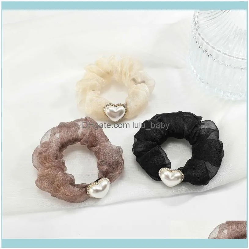 Hair Jewelry Jewelryhair Clips & Barrettes Gauze Ties Scrunchie Elastic Bands Women Luxury Soft Aessories Holder Rope Heart Shape Ropes Drop