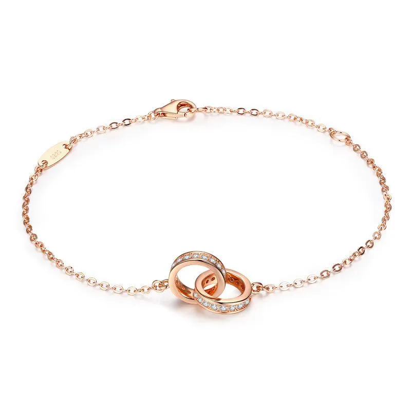 Bracelets de charme brillant Zircon rond or rose pour femmes accessoires de fête mode argent 925 dame bracelet femme anniversaire bijou