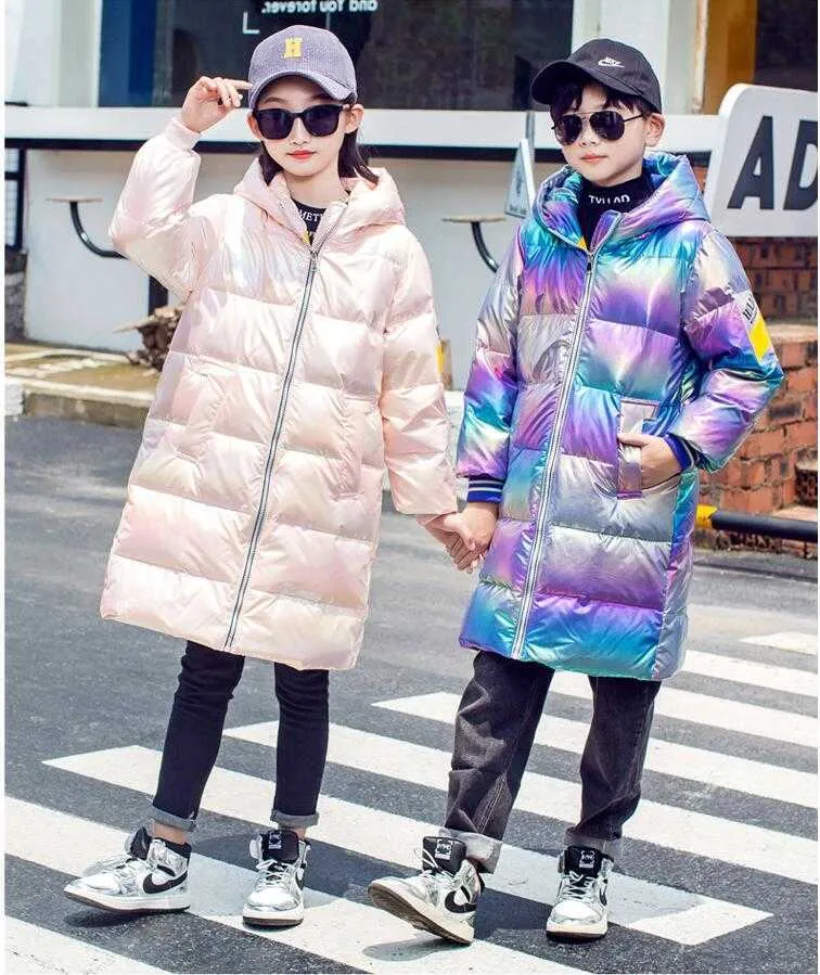 Neue Mode schillernde Boygirls Daunenjacke Mädchen lange Mäntel leichte Daunenjacke Baby für Mädchen Winterjacken für Kinder H0910