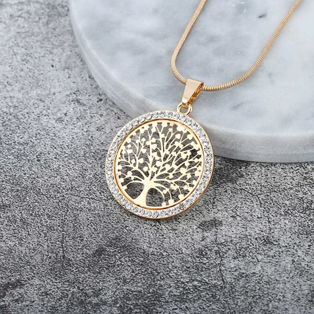 Hot Tree of Life Crystal Ronde Kleine Hanger Ketting Goud Zilver Kleur Bijoux Collier Elegante Vrouwen Sieraden Geschenken Dropshipping