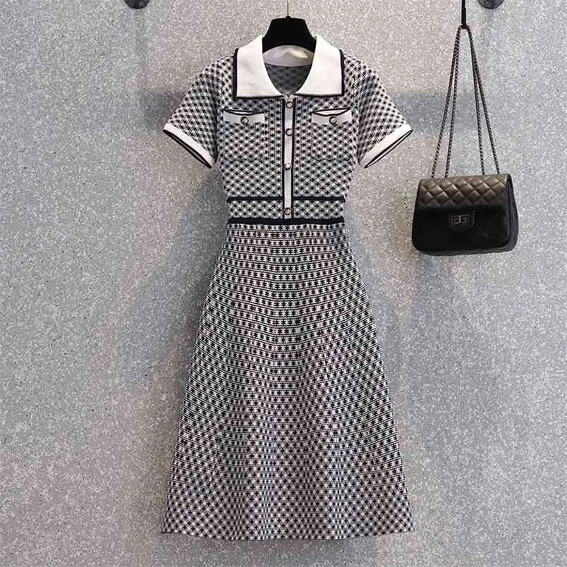 Koreaanse vintage gebreide trui jurk zomer elegante mode dames korte mouw jurken mini vestidos robe femme 210514