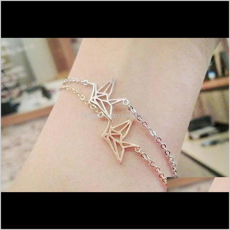 30pcs- b017 silver gold cute origami crane bracelets forest paper crane bracelet tiny animal lucky baby bird bracelet for women